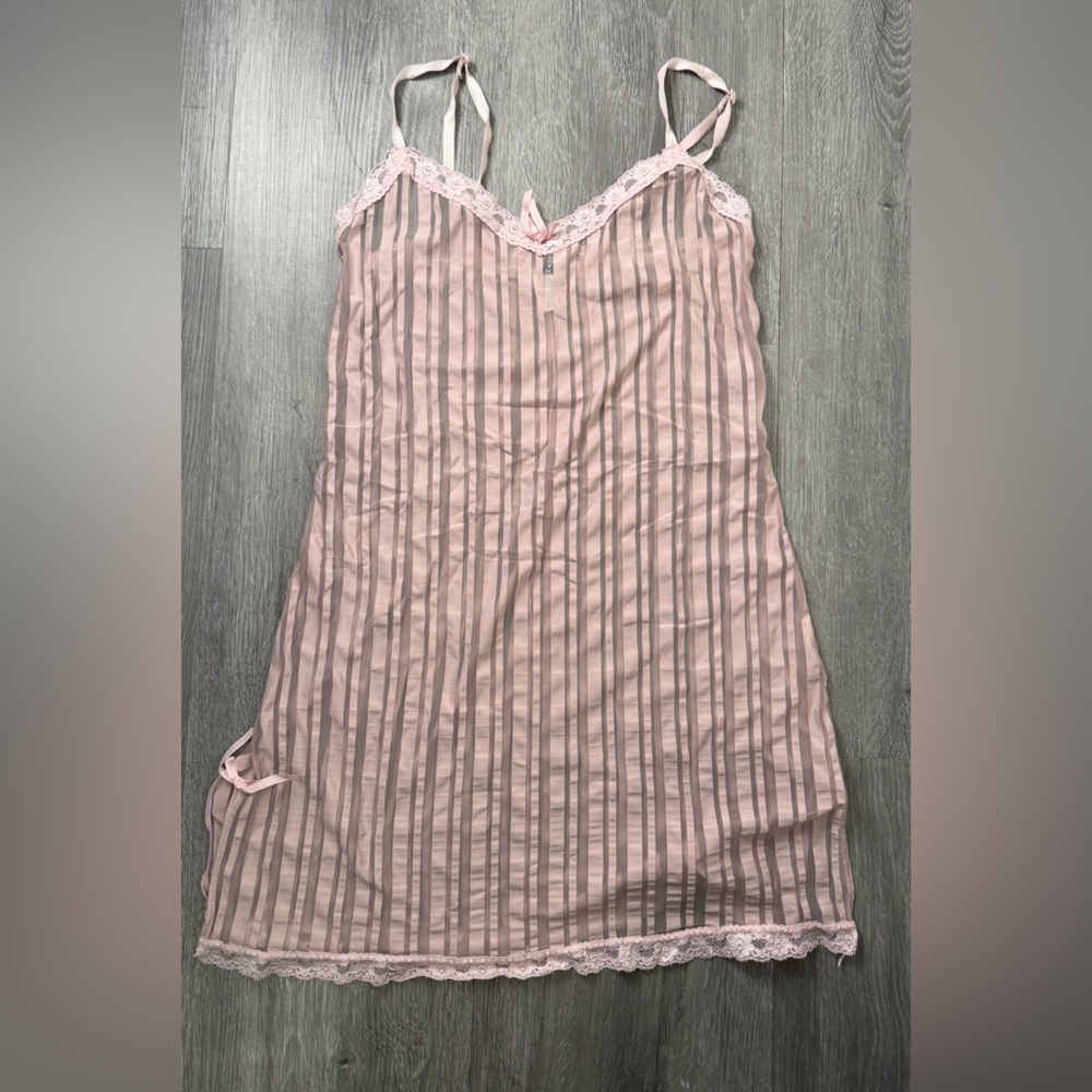 Vintage Rampage Pink Striped Lace Trim Chemise